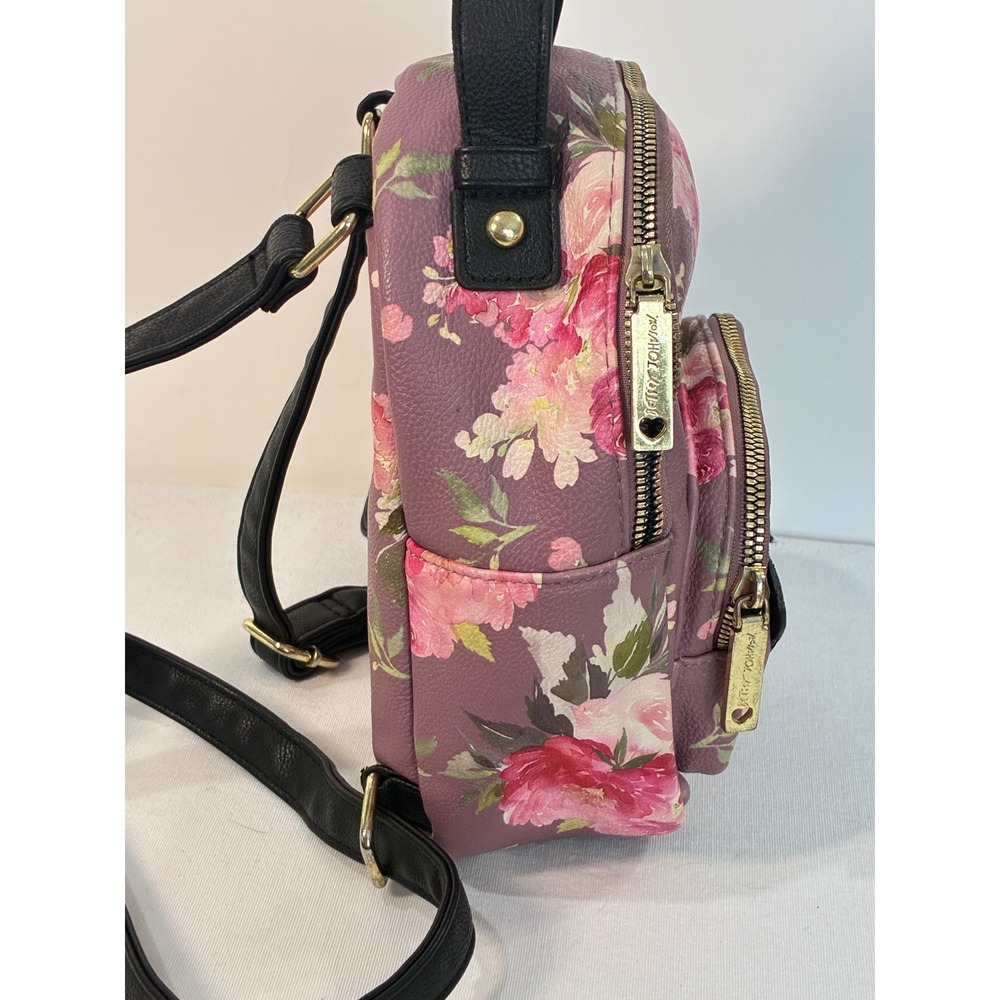 Betsey Johnson Mini Backpack Purple Floral Puppy Dog Bag Kitsch Kawaii Coquette - Picture 10 of 13